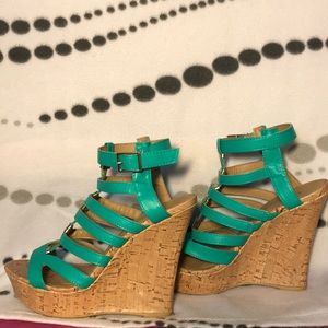 Teal Wedge Heels